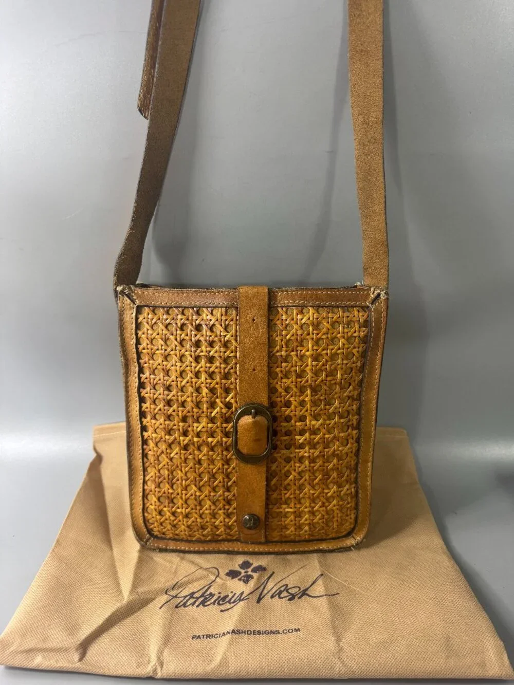 Patricia Nash Brown Leather Wicker Shoulder Bag